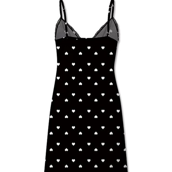 NWT ❤️🌟Host Pick🌟Jenize | Black & White Hearts Lace-Trim V-Neck Nightgown- - Picture 2 of 2
